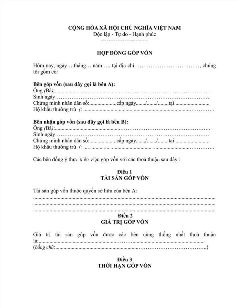 Hợp đồng góp vốn mua đất nền dự án