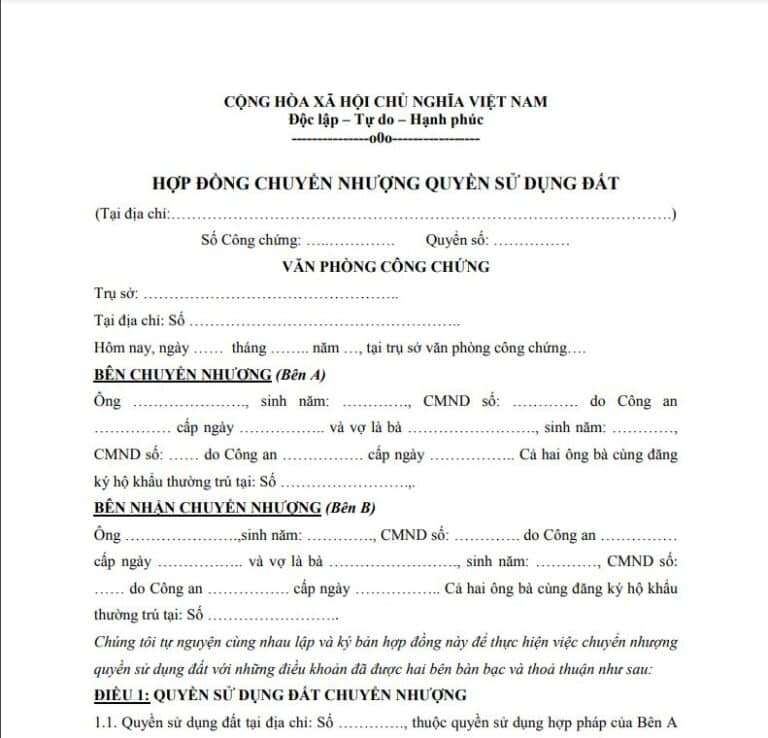 Hợp đồng mua bán đất nền